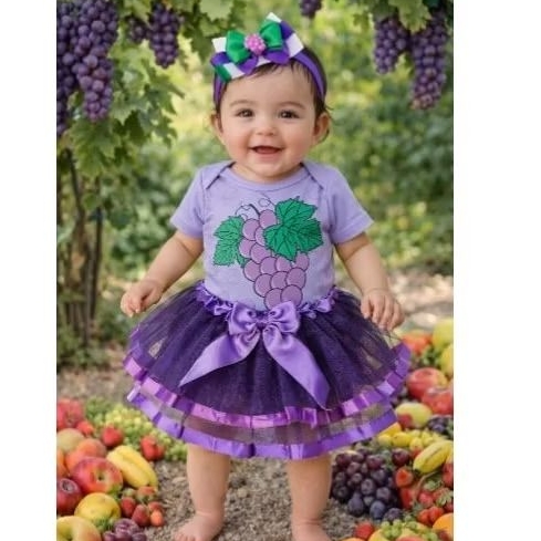 Kit Body Tule e Laço Fruta Uva Mesversário/Fantasia em Oferta na Shopee