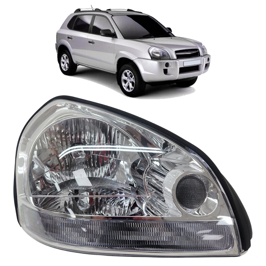 Farol Dianteiro Tucson 2005 2006 2007 2008 2009 2010 2011 2012 2013 2014 2015 2016 Máscara Cromada