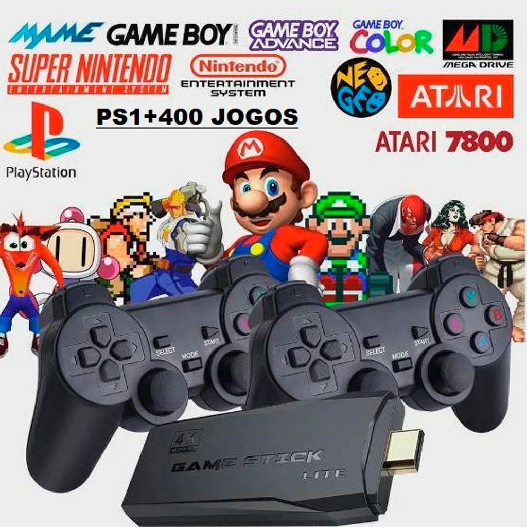Videogame Stick 4k 10mil - 20mil Jogos Retro Antigo 2 Controles Sem Fio Console Original Portátil