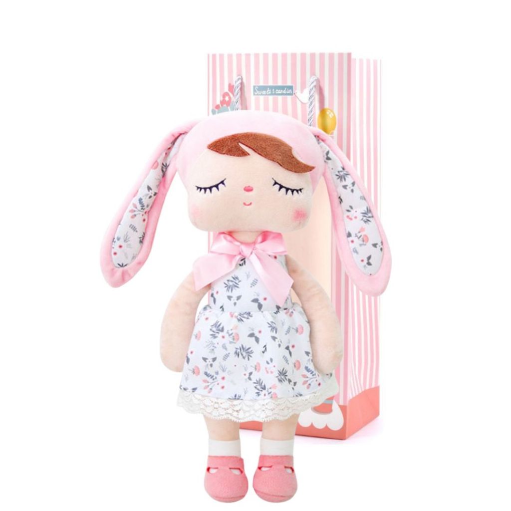 BONECA 35CM METOO DOLL ORIGINAL ANGELA CLÁSSICA ANGELA COELHA FLORAL COM SACOLA