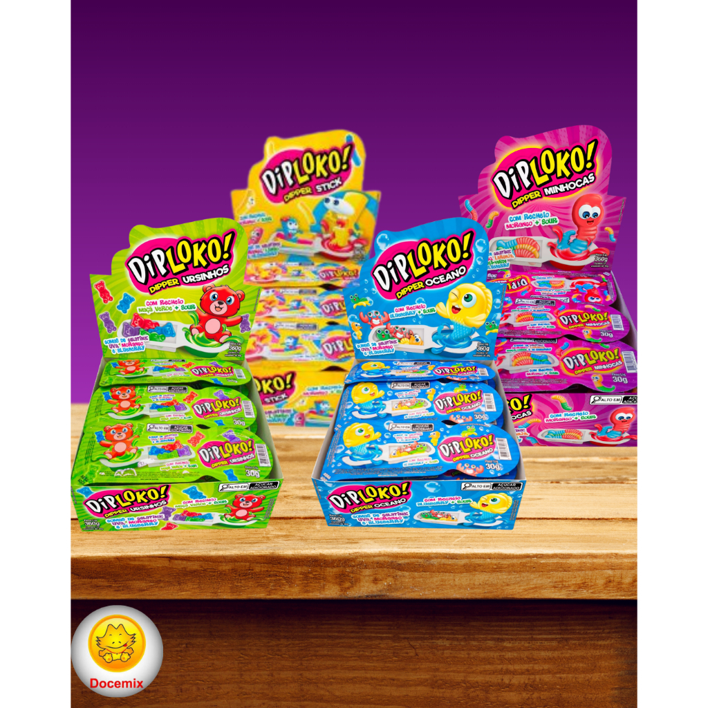 Diploko Dipper Balas de Gelatina com Gel Azedinho 12x30g ESCOLHA SEU SABOR
