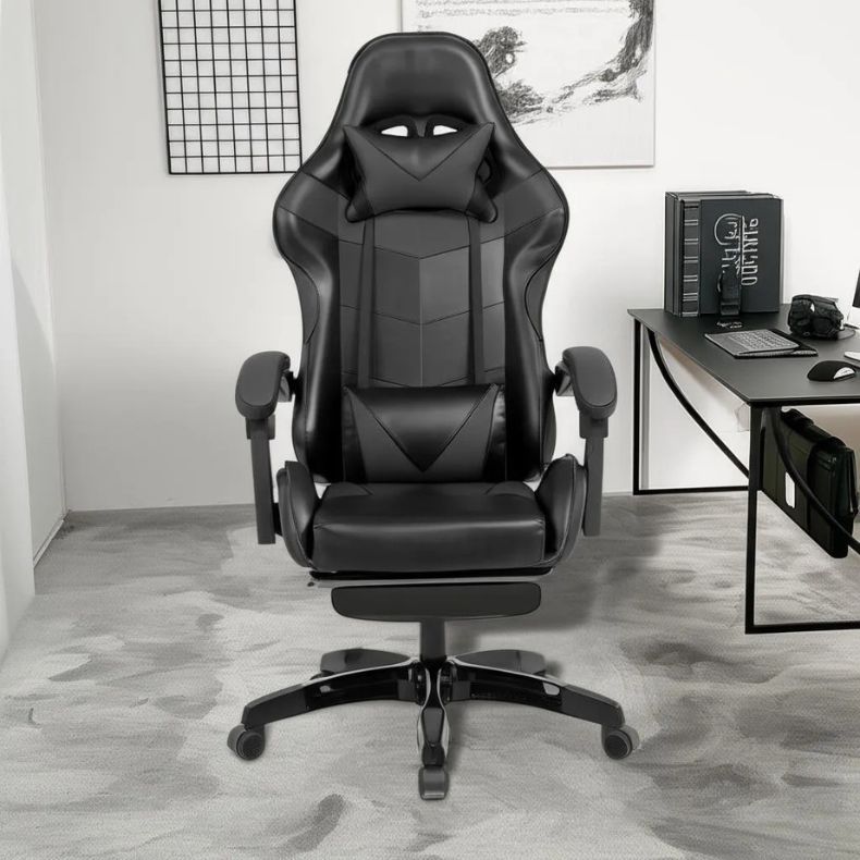 Cadeira Pc Gamer Giratória Ergonimica Em Couro Com Descanso Para os Pés Conforto