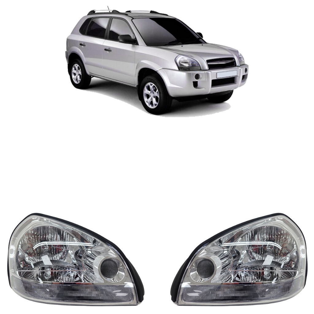 Par Farol Dianteiro Tucson 2005 2006 2007 2008 2009 2010 2011 2012 2013 2014 A 2016 Máscara Cromada em Oferta na Shopee