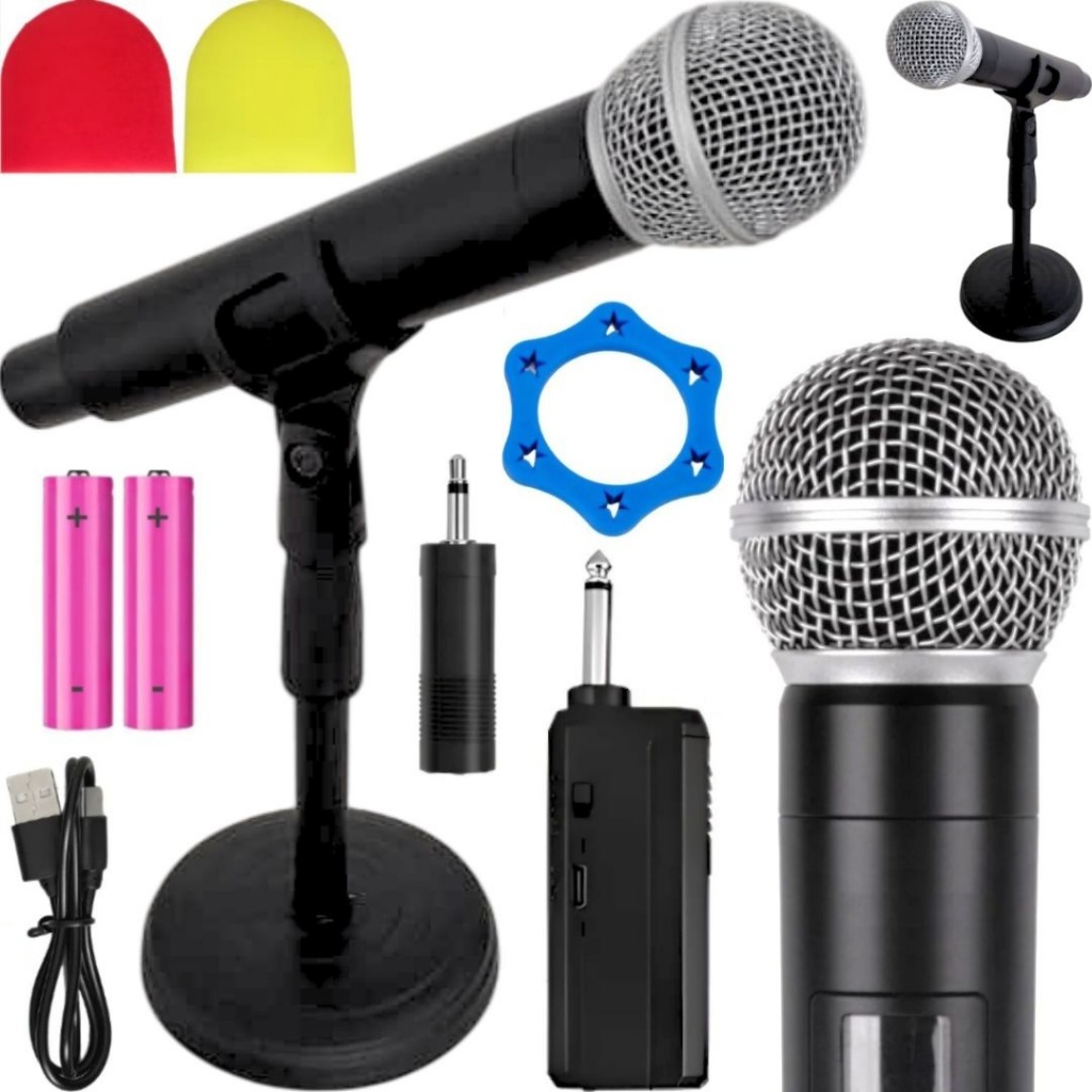 Microfone Dinâmico Sem Fio Recarregável Profissional + Suporte Pedestal Mesa Igreja Evento Palestra