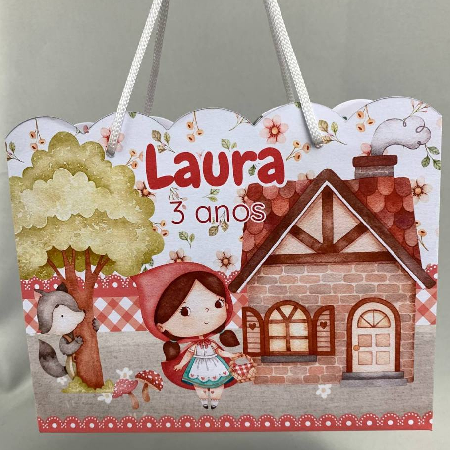 Pegue e Monte - Sacolinhas Personalizadas Tamanho P para Lembrancinha Chapeuzinho Vermelho Aquarela