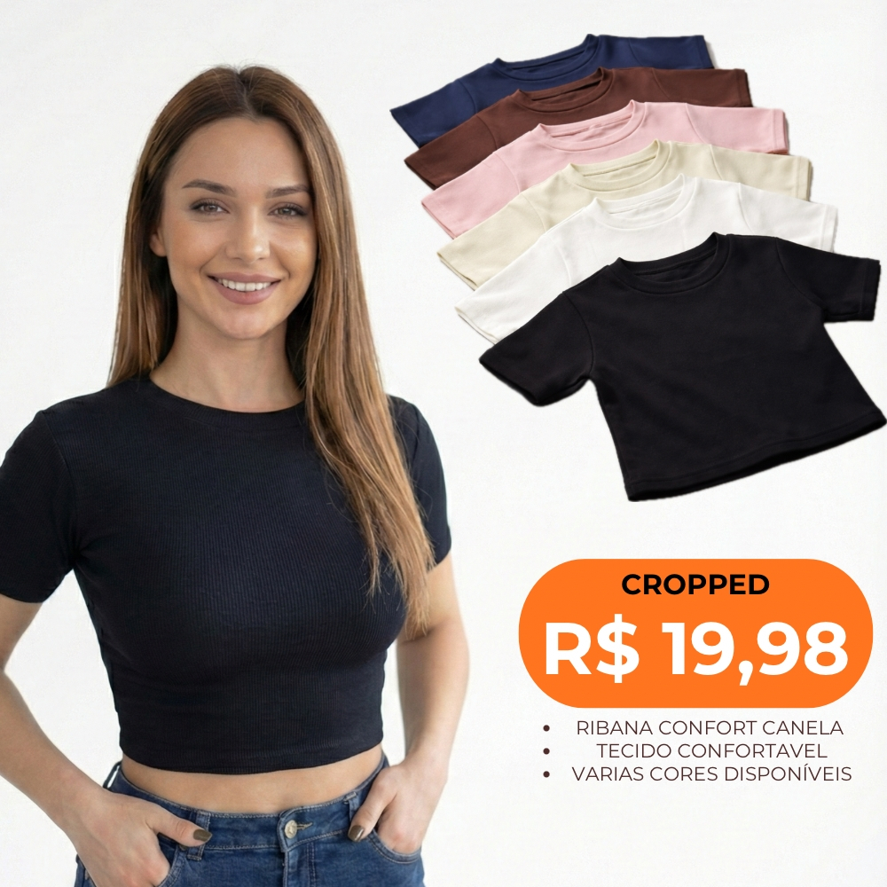 Cropped Feminino Manga Curta Canelado Ribana – Básico, Confortável e Versátil