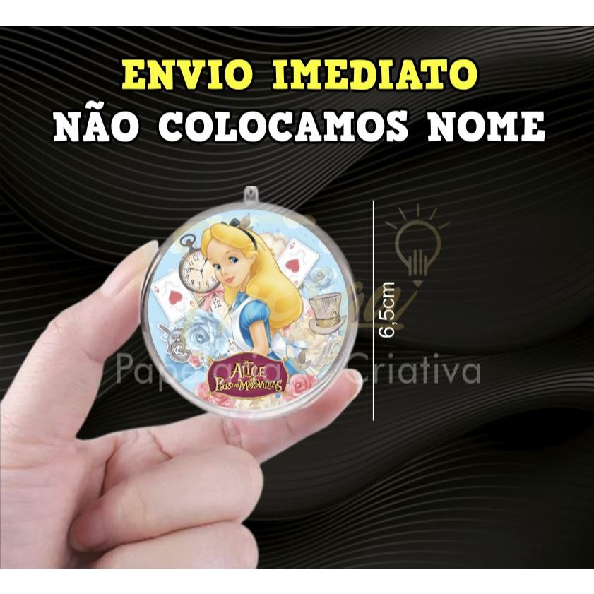 Aplique Tag para Esfera Bola Acrílica 6,5cm  - Alice no País das Maravilhas