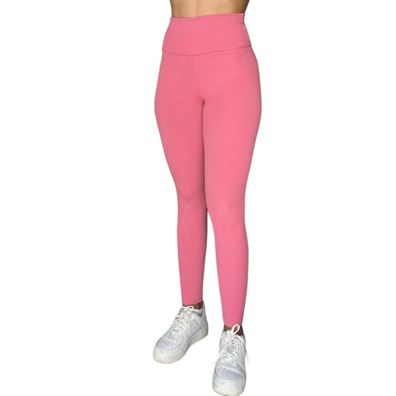 Calça Lisa Cintura Alta Compressão Malha Jacquard Texturizada Zero Transparência Academia