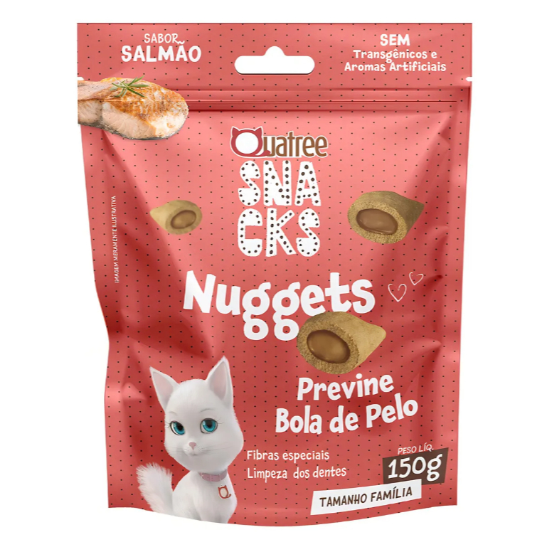 Snack Quatree Nuggets Gatos Bola De Pelo Sabor Salmão 150g em Oferta na Shopee