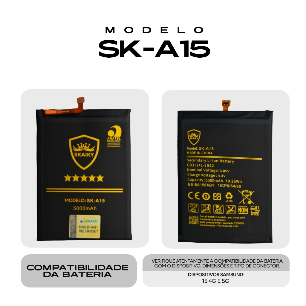 Bateria Oficial Skaiky A15 Compatível Com SAMSUNG A15 4G E 5G