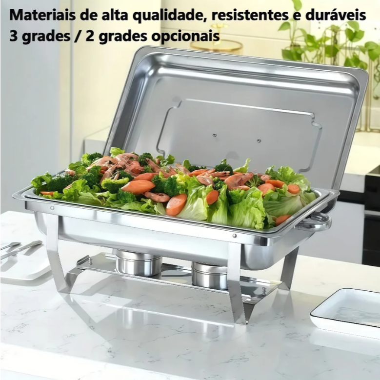 Rechaud Profissional Inox 12L com 1, 2 ou 3 Divisórias para Buffet Festas Eventos ut-91 ut-92