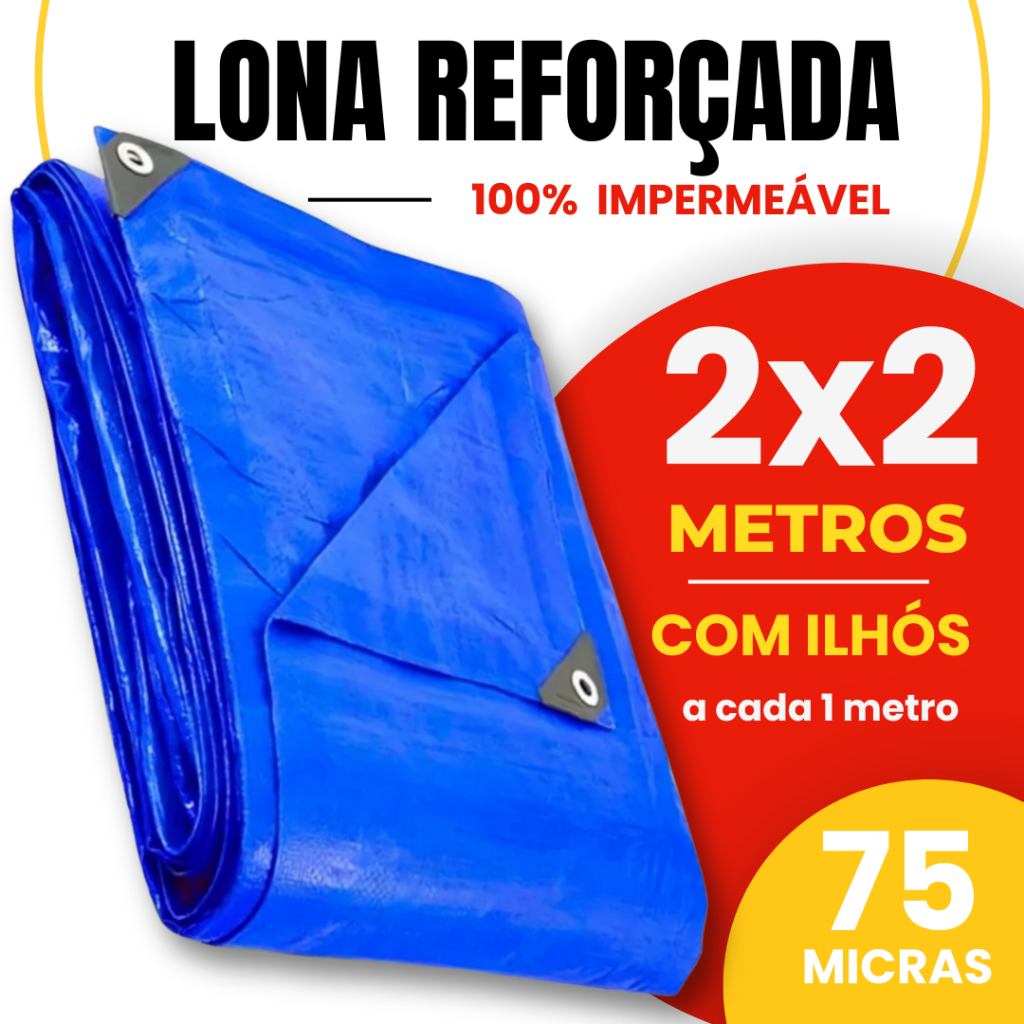 Lona Leve Plástica 2x2 Metros Azul Telhado Carreteiro Cobrir Caminhão 75g