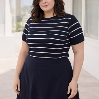Blusa de trico feminina modal listrada plus size