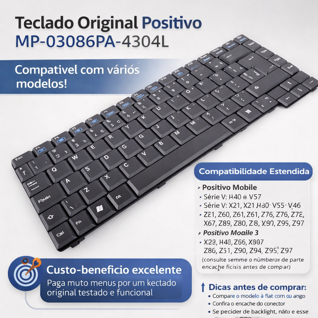 Teclado Notebook Positivo Mobile V56 MP‑03086PA‑4304L V21 V25 V41 V51 V52 V53 V54 V55 V56 V57