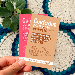Cuidados com Crochê Cartão | Tag Informativa para Peças de Crochê e Artesanato em Oferta na Shopee