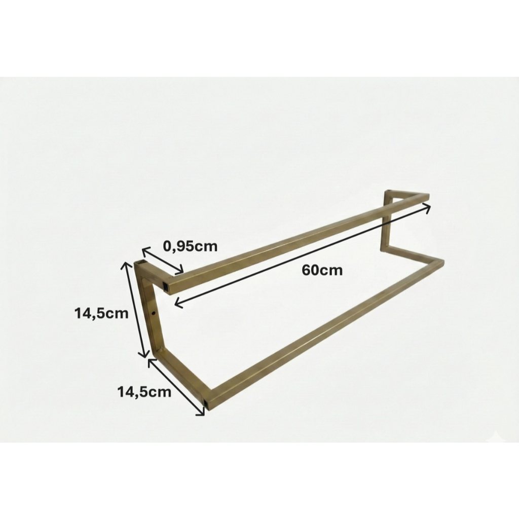 Porta Toalha Duplo Banheiro Metal Industrial 60x14,5x14,5 Preto dourado