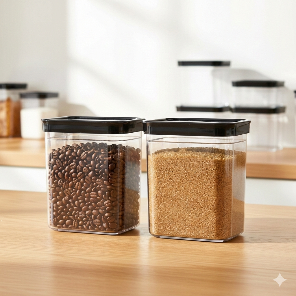 Kit 2 Potes Herméticos 1,5L – Tampa Vedada e Empilhável | Organize Açúcar, Café, Grãos e Farinhas com Visibilidade Total em Oferta na Shopee