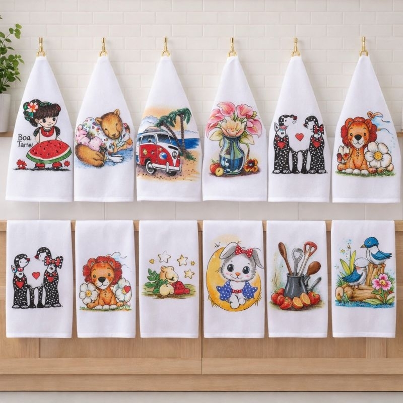 Pano de Prato Estampado Bainha Kit Com 10 Peças 42 ×68 cm