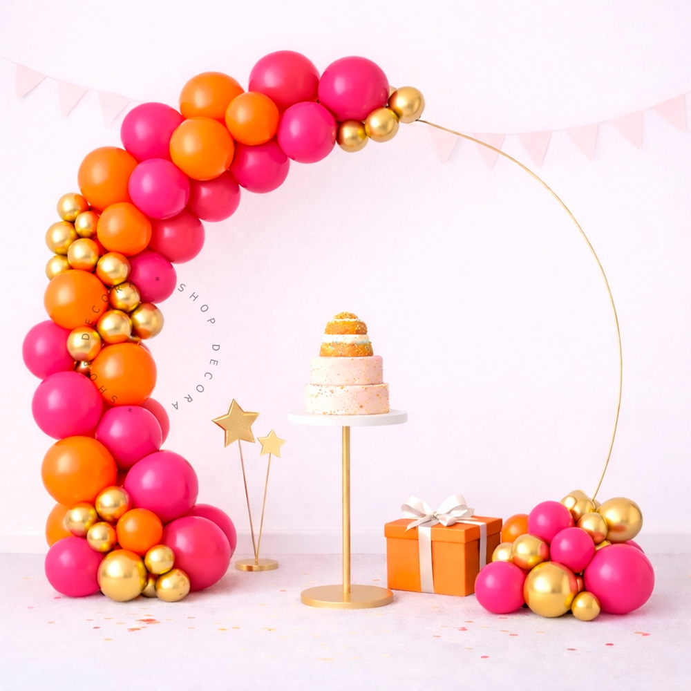 Kit 126 pçs Balões Bexigas Laranja + Rosa Pink + Dourado Metalizado e Fita Arco Desconstruído Festas em Oferta na Shopee