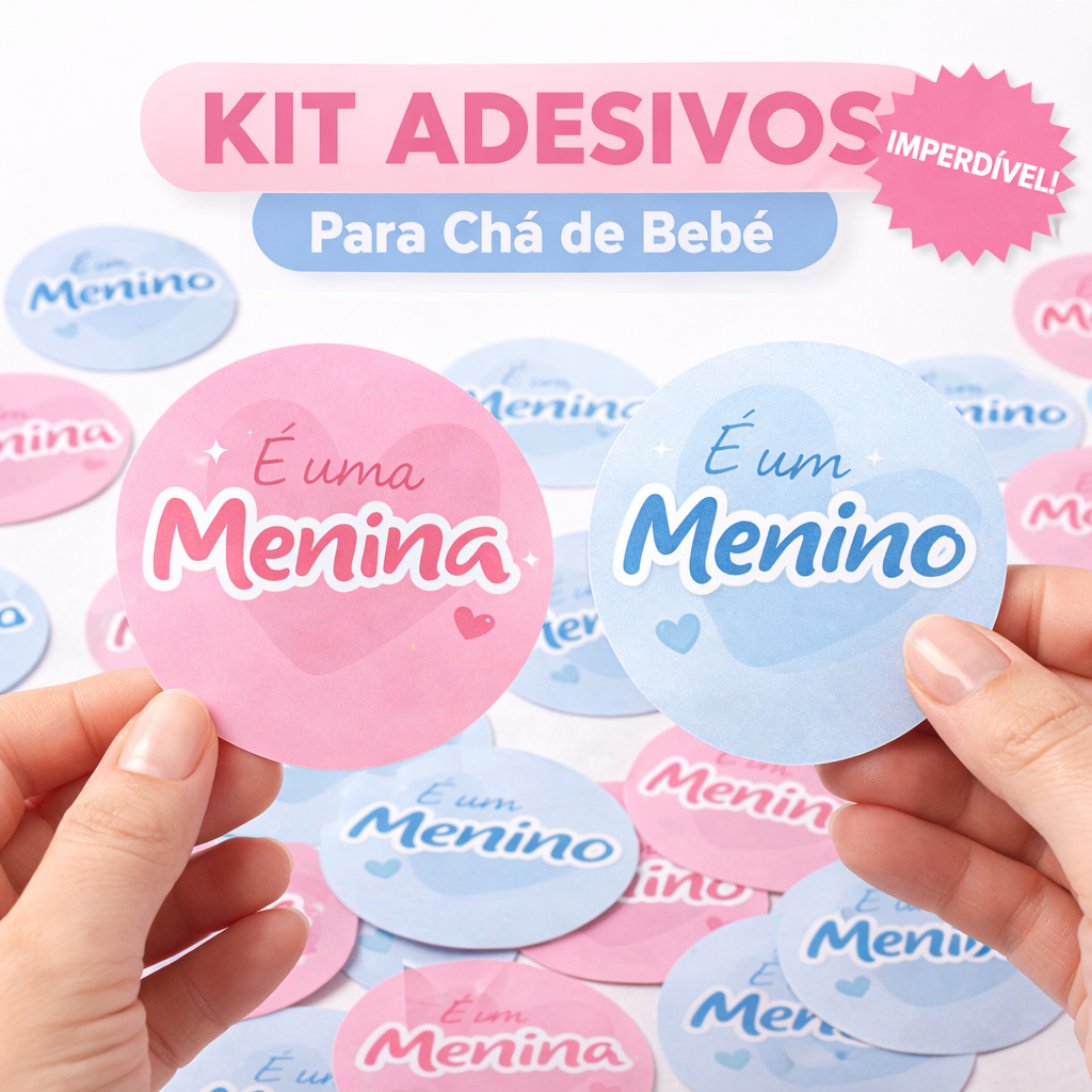 Kit Adesivo Chá Revelação Lembrancinha Tag menina e menino decoração Azul Rosa