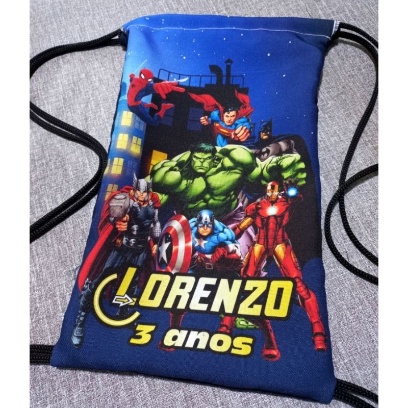 10 Mochilinhas sacochila Personalizadas lembrancinha aniversário super heróis hulk homem aranha