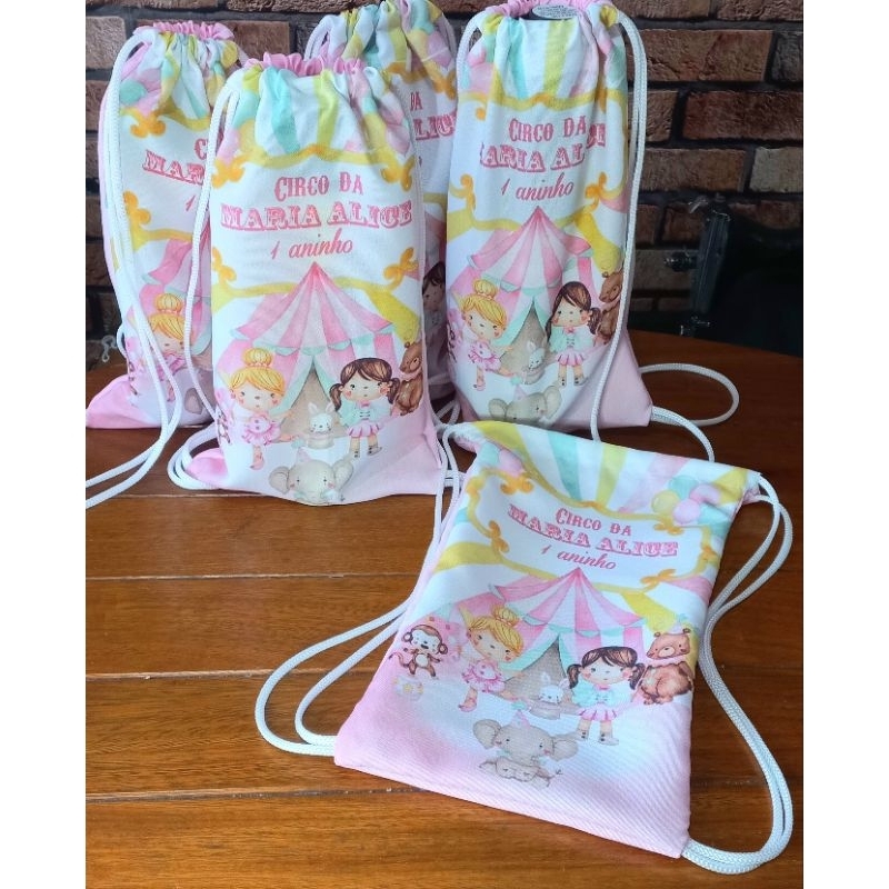 10 Mochilinhas sacochila Personalizadas circo rosa aniversário lembrancinha