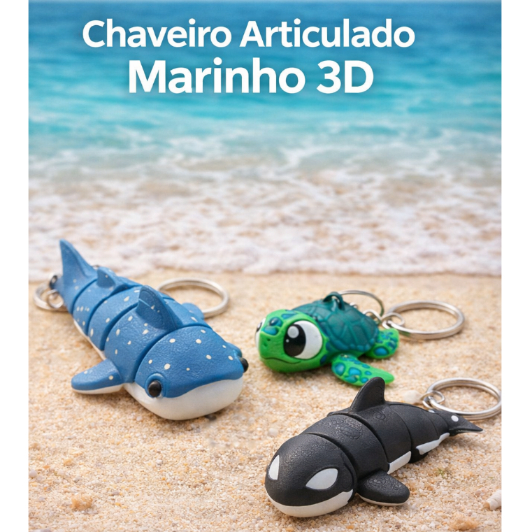 Chaveiro Animal Marinho 3D Articulado | Flexível