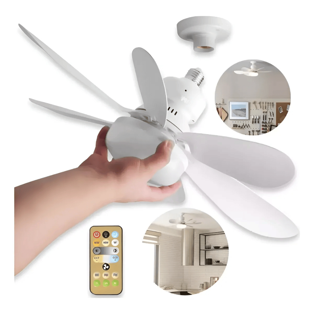 Ventilador de Teto Turbo Silencioso Oval 24W e 28w 6 Pás LED 3 Cores E27 Controle Timing Bivolt