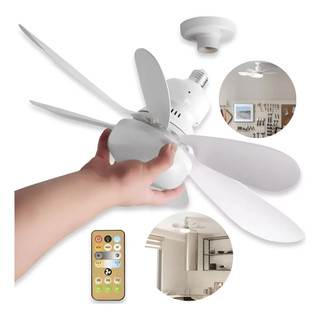 Ventilador de Teto Turbo Silencioso Oval 24W e 28w 5 Pás LED 3 Cores E27 Controle Timing Bivolt