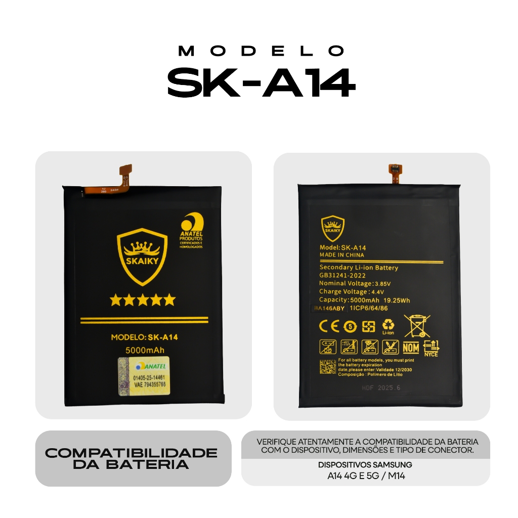 Bateria Oficial Skaiky A14 Compatível Com SAMSUNG A14 4G E 5G | M14