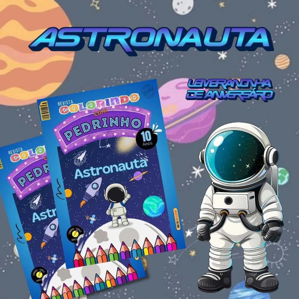 Livro de Colorir Astronauta | Lembrancinha de Aniversário Infantil Personalizado