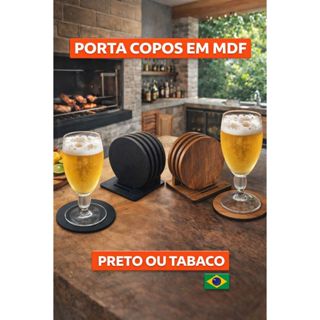 Bolacha Porta Copo Madeira Kit com 7 Peças, Porta Copo de Mesa, Descanso de Copo com Base em Oferta na Shopee