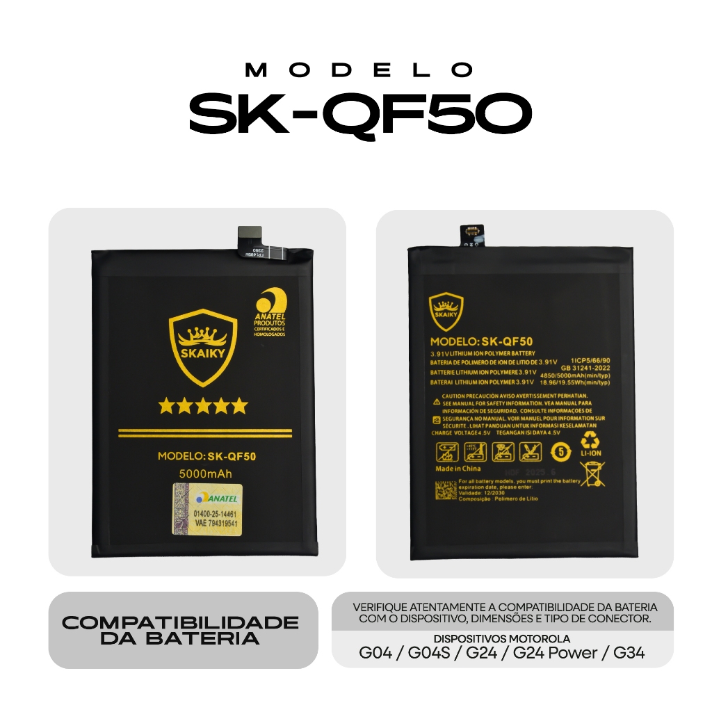 Bateria Oficial Skaiky QF50 Compativel Com Motorola G04 | G04S | G24 | G24 POWER | G34