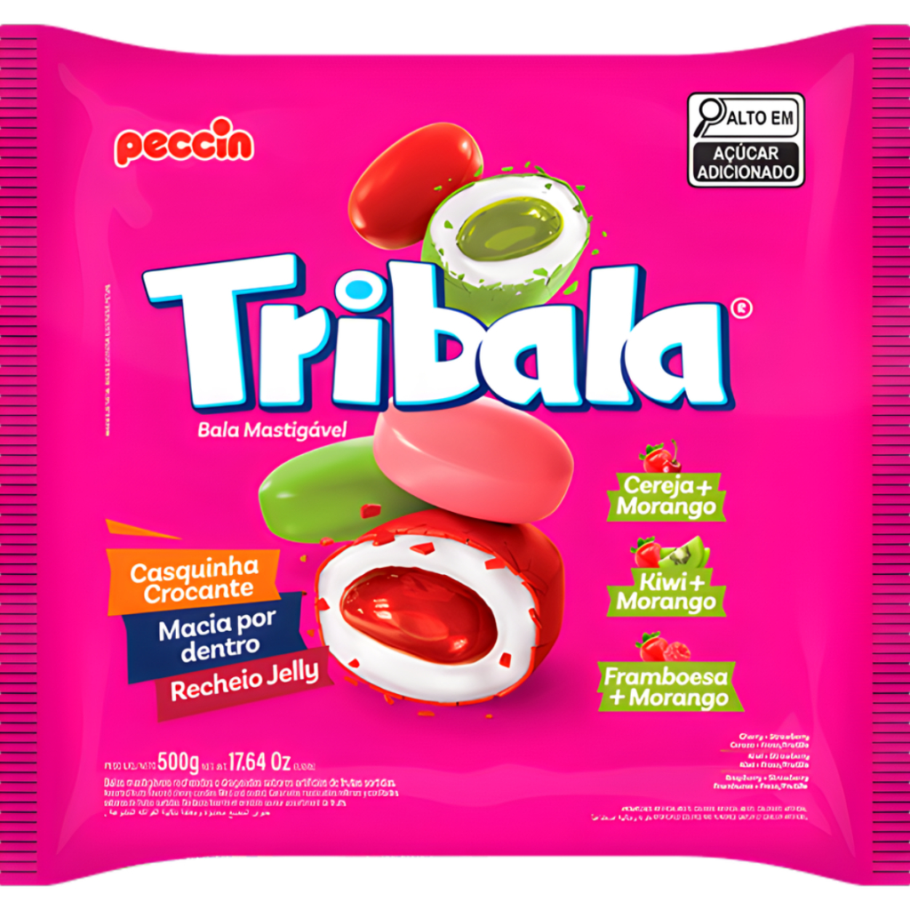 Balas Recheadas Tribala Sortida Combinações Com Morango 500g Peccin