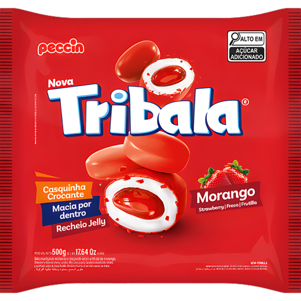 Balas Recheadas Tribala Sabor Morango 500g Peccin em Oferta na Shopee