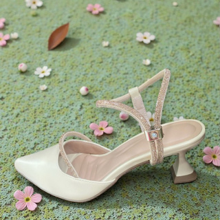 Salto social nude manteiga/ salto taça/ detalhe em brilhante strass em Oferta na Shopee