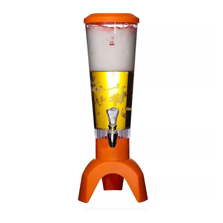 Torre de Cerveja 3L com Torneira + Caixa de Som Bluetooth LED para Festas e Churrasco LARANJA