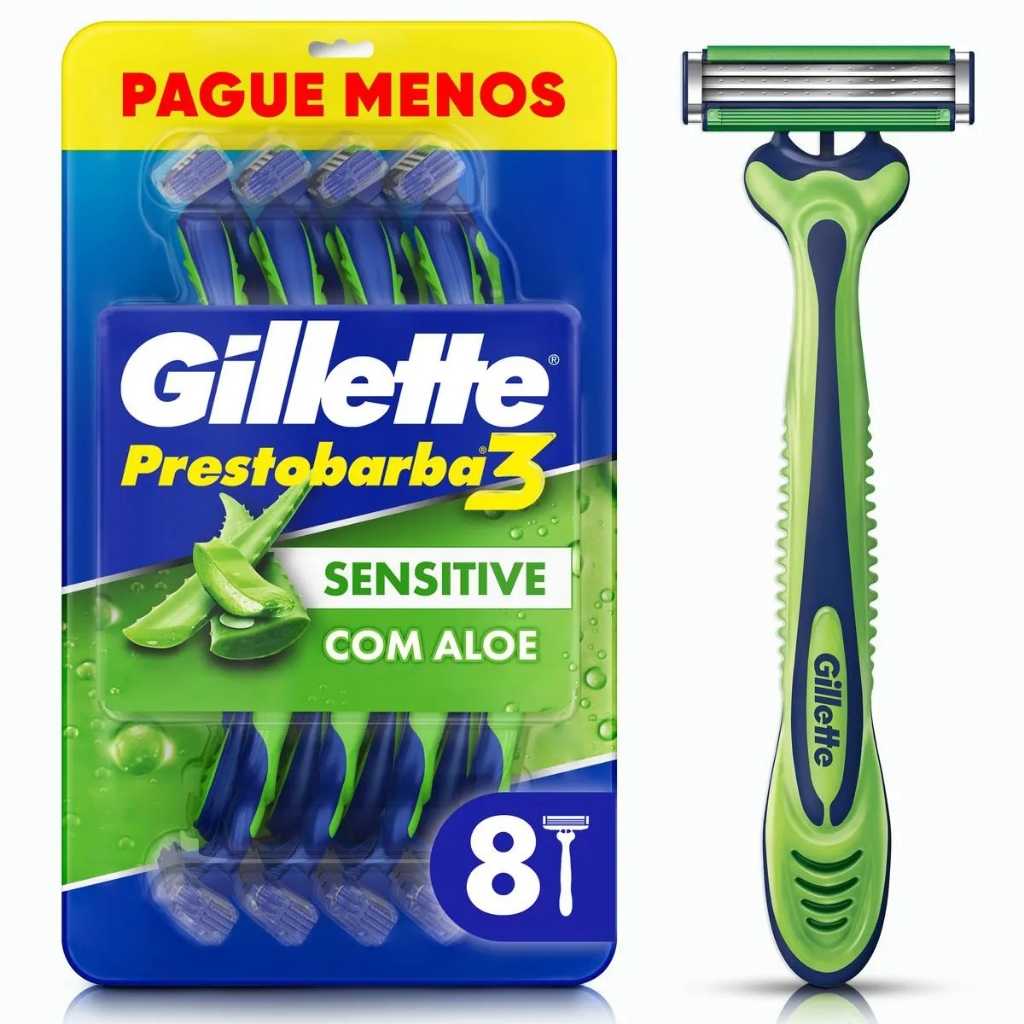 Barbeador Gillette Prestobarba 3 Sensitive 08 unidades em Oferta na Shopee