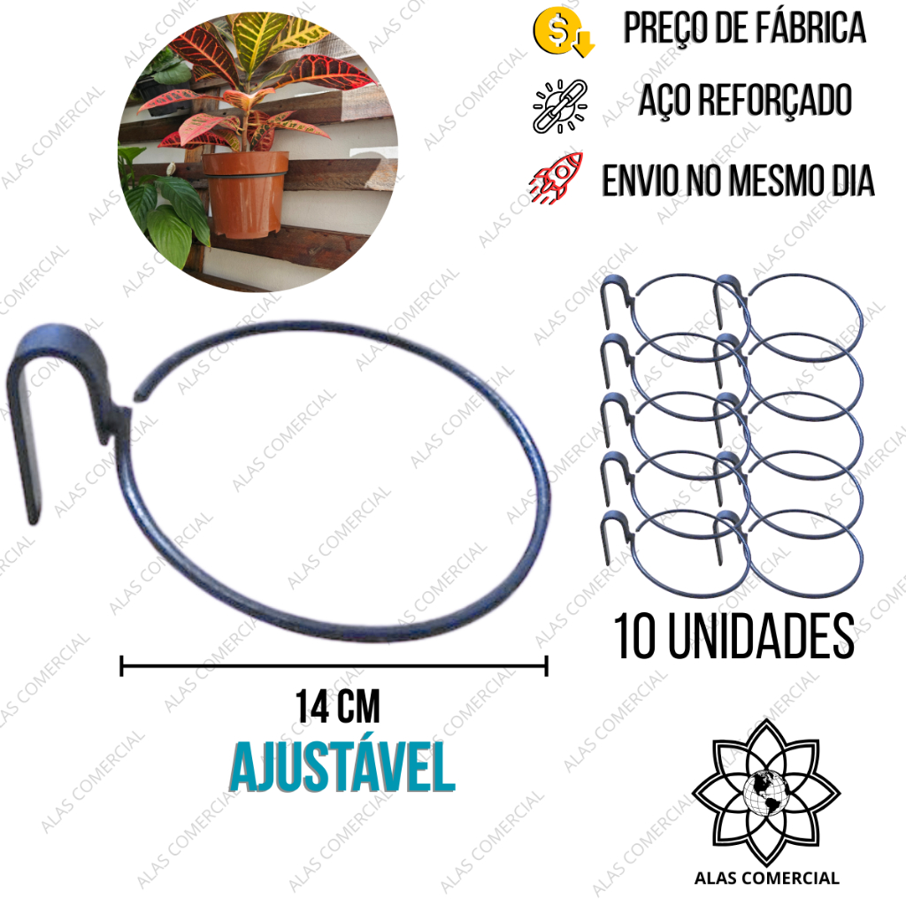Argola Suporte Reforçado 14cm para Vaso Planta Jardim Vertical Painel