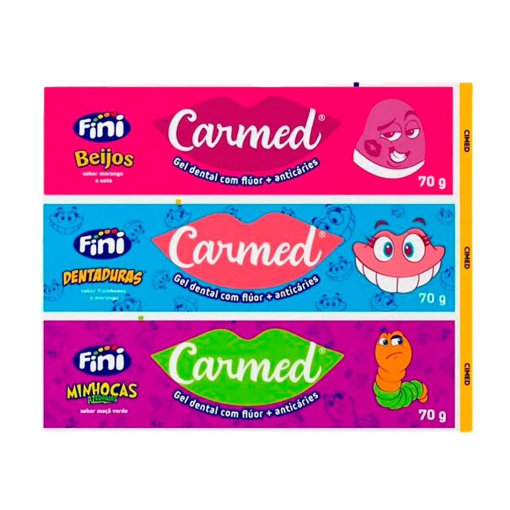 Kit 3 Creme Dental Carmed Fini Beijos Minhocas Dentaduras em Oferta na Shopee