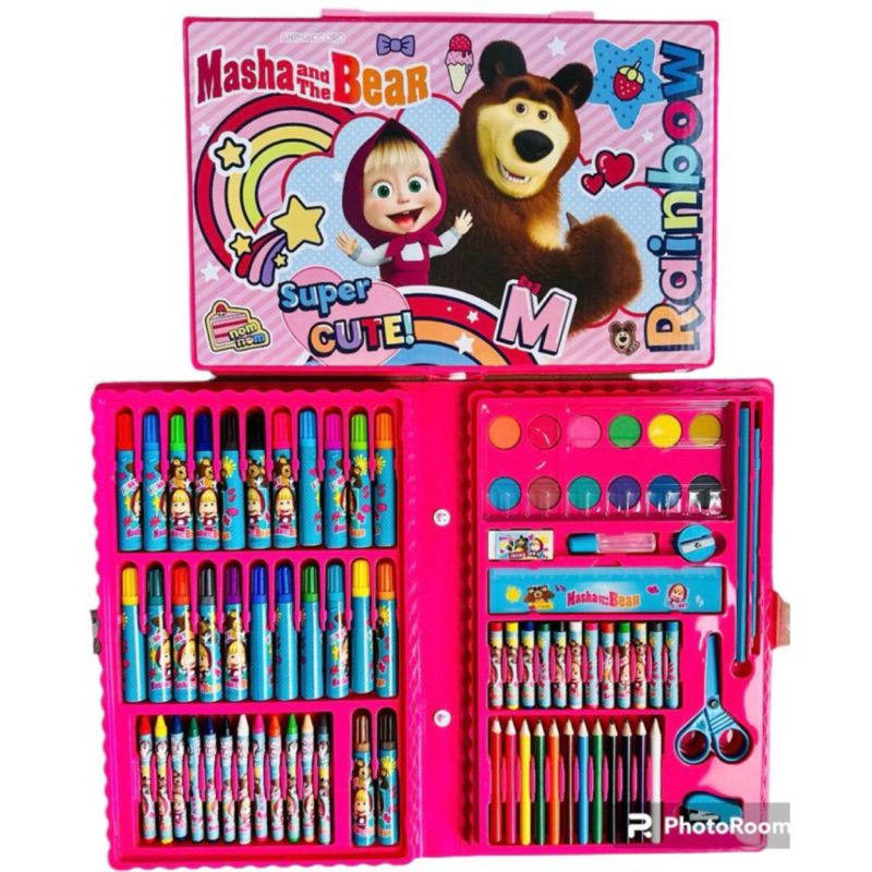 Estojo Maleta de Pintura Infantil Escolar Com 86 Peças - Personagem Masha e o Urso