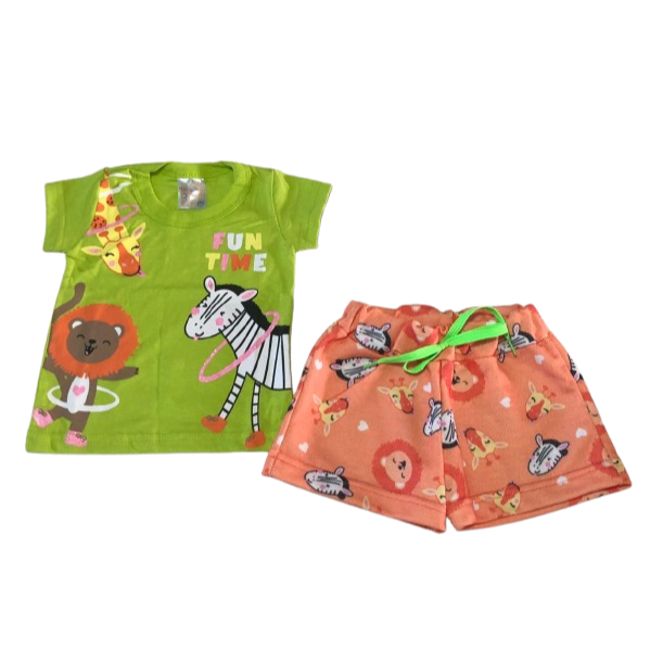 Conjunto Infantil Feminino Blusa Em Glitter Shorts Estampado