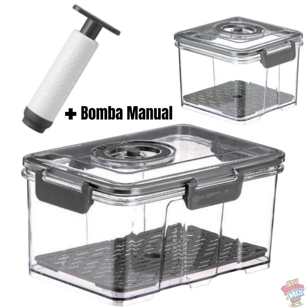 Pote Hermético com Vedação a Vácuo 1,5L ou 2L com Bomba Manual – Livre de BPA