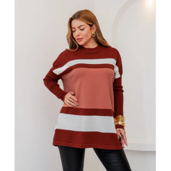 Blusa Feminina Suéter Listrada Manga Longa Tricot Modal Inverno Alongado 3RD SD3052