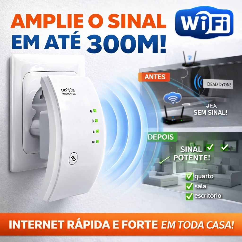 Repetidor de Sinal Wi-Fi 300Mbps Amplificador de Internet