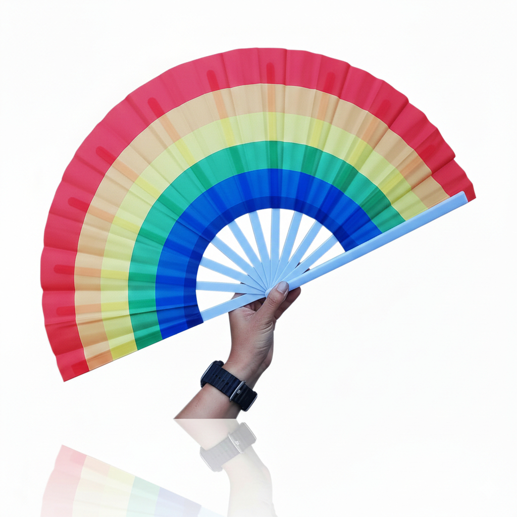 Leque de Mão Luxo 42 ou 63cm abertura - Festas Shows Carnaval Folia - Bandeira LGBT (Arco Iris) em Oferta na Shopee