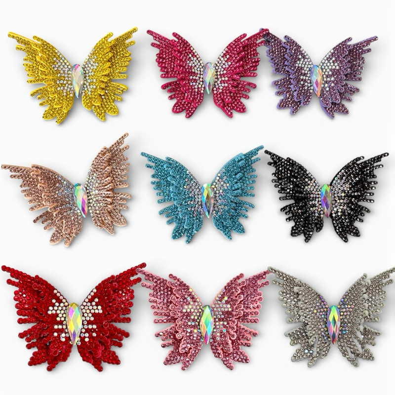 Aplique/Cabedal Borboleta Strass Feltro - PAR - 2 UND (Proprio Para Customização de Tiaras,Laços,Chinelos,Calçado)