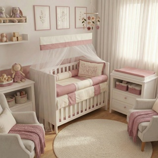 Kit Berço Americano Bordado Flores Menina Rosê em Oferta na Shopee