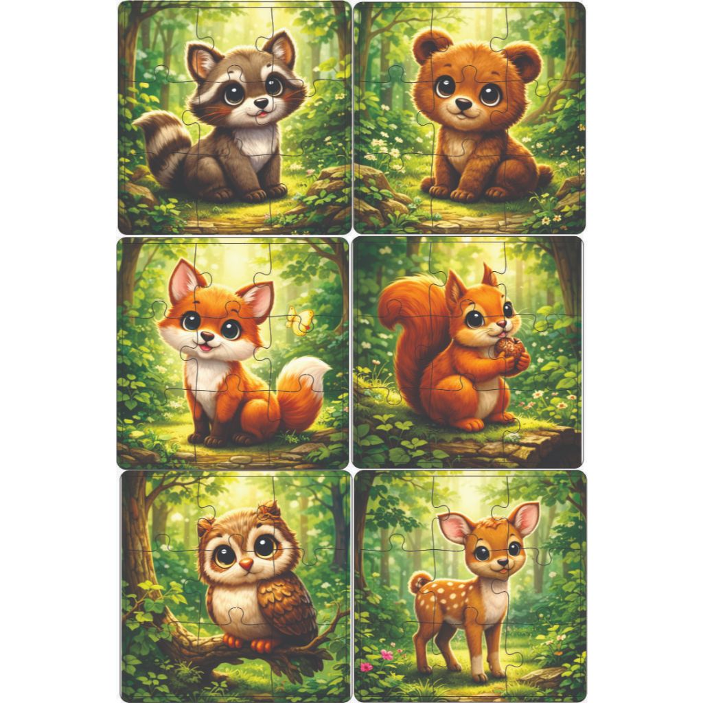 Kit 6 Jogos Educativo Quebra-Cabeça Infantil Floresta Encantada – 9 Peças