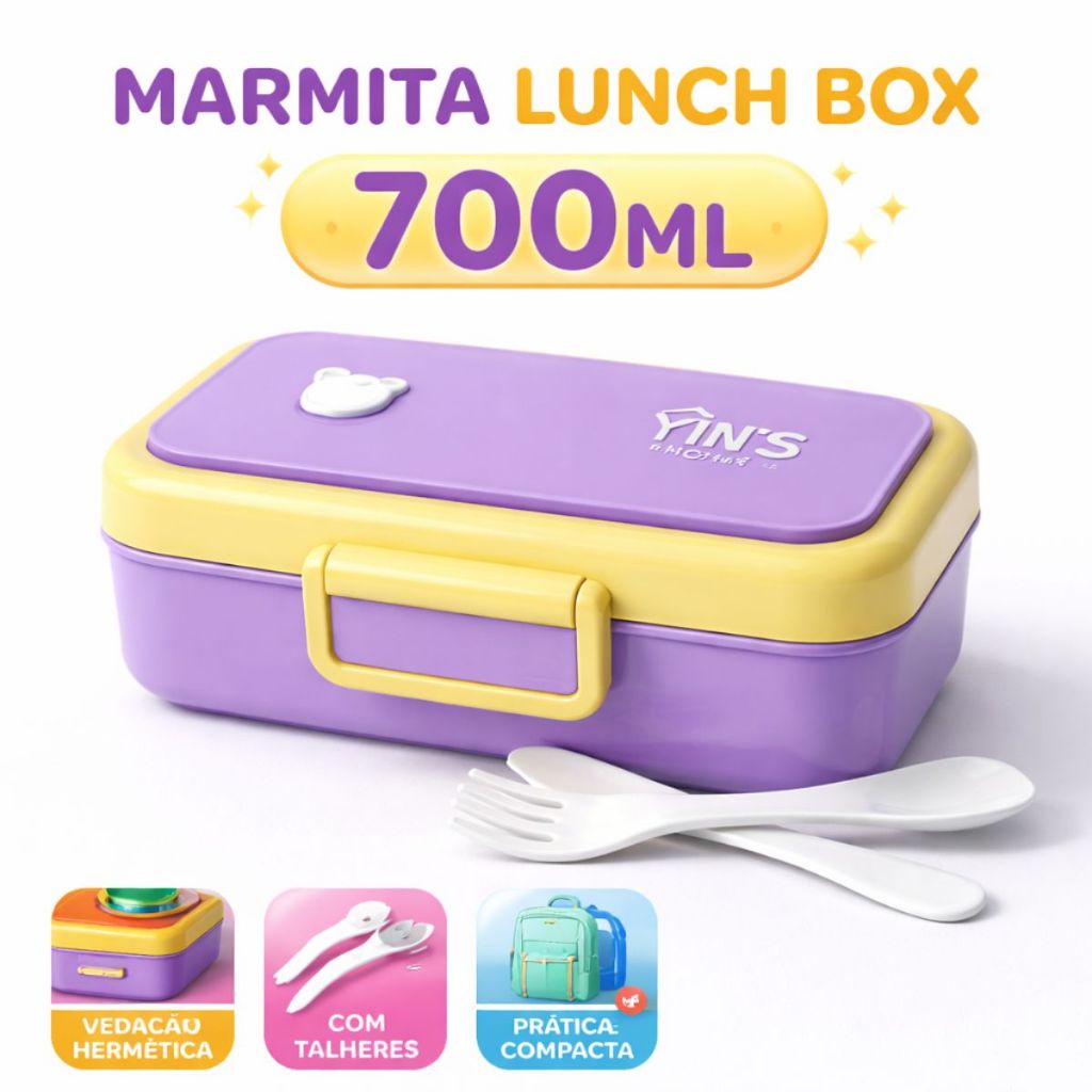 Marmita Lunch Box 700ml com Talheres Tampa Hermética Silicone Lancheira Infantil Escolar em Oferta na Shopee